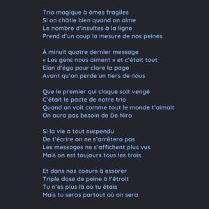 Laura Laune Instagram - Les émotions sont intenses donc ça a été dur pour moi de prendre la parole depuis jeudi. Vos messages de soutien me touchent infiniment, ainsi que vos messages pour Guillaume, et je vous remercie de tout cœur pour ça. 

En regardant les commentaires sur nos vidéos, Guillaume me disait toujours « les gens nous aiment ma lau » ❤️ 

On peut se permettre de se vanner comme on le faisait seulement quand on a une confiance profonde dans l’amour sincère qu’on a l’un pour l’autre. 

Il y a quatre ans, dans un moment de doute, Guillaume m’avait dit : « fais-le pour moi ». Ces mots font plus que jamais écho aujourd’hui. Quand la force n’y est plus, c’est l’amour qui permet d’avancer. 

Vous connaissez notre duo mais avec Neil, notre ami de toujours, nous formions surtout un trio inséparable, qu’on avait appelé le Trio magique, bêtement, mais je vous jure qu’il l’était ❤️ Ce texte pour qu’on oublie jamais ce qui nous liait. 

Je pense à Neil, je pense à Guillaume, et à toutes les personnes qu’il a marquées dans sa vie.