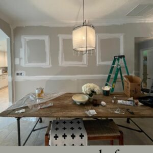 Laura Lentz Instagram - before and after...the first pic is from when we looked at the house. it’s amazing what a little paint and lighting can do to a room!! waiting for new chairs...and i need art! 
#interiordesign #idistudent #interiordecorating #benjaminmoore #etsy #restorationhardware #arka