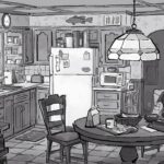 Laura Price Instagram - blender practice! trying to see how quickly I can model rooms for drawover. this is another one for my personal project. drawing done on my ipad on the app #procreate on a recent flight. learned blender by taking a class by the wonderful @kelseyrolandart! #blender #visdev