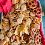 Laura Vitale Instagram - A party in your mouth!! So good you’re gona love itttt!!!! Listed ingredients below! 10 cups of assorted crackers/cereal/pretzels of choice 8tbsp of melted butter 1.5 tbsp of Worcestershire sauce 2 tbsp of granulated garlic 2 tsp of granulated onion Paprika for color Seasoned salt to taste Parsley to taste