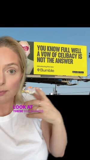 Lauren Ash Instagram - This #bumble campaign is just so cringe. When #women start to say “we’re sick of this modern #dating world, we’re going to be celibate” then this dating app starts to say “you know you DON’t want to be, is celibate”?? WHAT A JOKE! What do you think of this campaign?