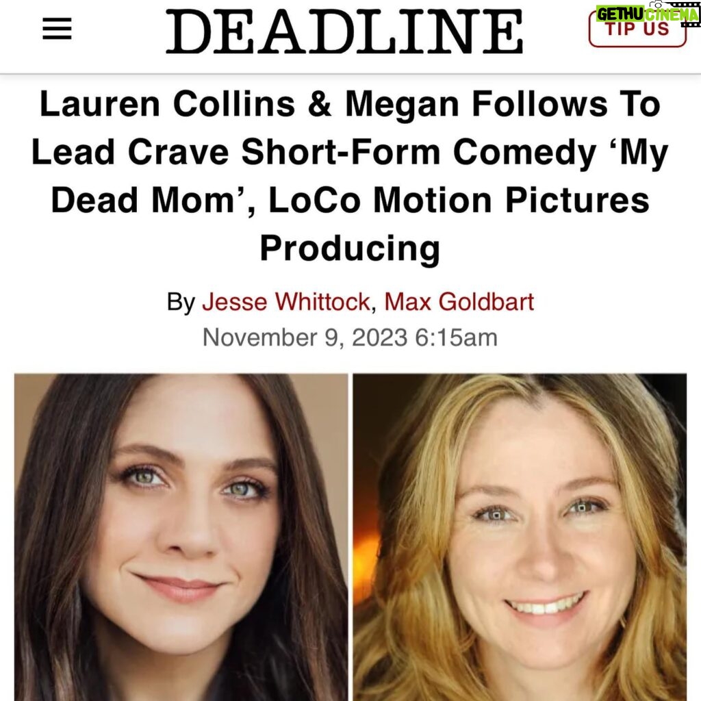 Lauren Collins Instagram - Perhaps not the biggest news on @deadline today (#sagaftrastrong!!!) but still noteworthy! Dream team, dream material, feeling very thankful and excited for this one!!!