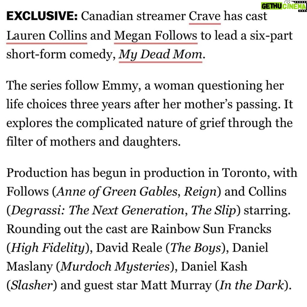 Lauren Collins Instagram - Perhaps not the biggest news on @deadline today (#sagaftrastrong!!!) but still noteworthy! Dream team, dream material, feeling very thankful and excited for this one!!!