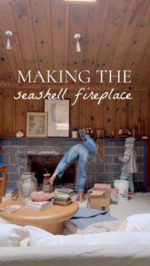 Lauren Liess Instagram - our beloved seashell fireplace… it almost made us stay!!! 🌊 I get into the details of the project in my newly released book, Beach Life: Home, Heart & the Sea. ✌️