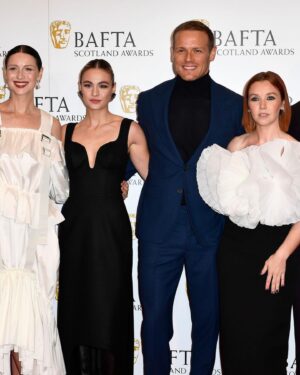 Lauren Lyle Instagram - 3 planes and a nightshoot later and she made it to the @baftascotland awards. Thank you so much @bafta for having me! An absolutely gorgeous night and honour presenting Best Actor with my partner in crime (fighting) @chrisapjenks.
Thank you to @studiocanal for letting me get on a flight 3 hours after we finished the final scene of a movie in the Dominican Republic. 
And the army @hollyevawhite @sarahillmakeup @nafsalon @clarepearsonhair for literally painting on the energy. 
Magic always to stand with my @outlander_starz family, for our #VIGIL gang on the wins, and beaming to see new friends and magicians @jack.lowden @zucchiniboobeenee shine. V proud of Scotland.