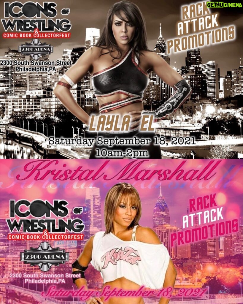 Layla El Instagram - Come meet @bajanbombshell83 and me at ICONS OF WRESTLING on Saturday September 18, 2021 10am-2pm 2300 Arena (Formerly ECW ARENA) Philadelphia, PA To preorder visit rackattackpromotions.weebly.com See you in Philadelphia 💋