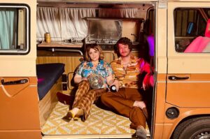 Lee Newton Instagram - When your friends want to use your van as a photo booth for a 1970’s party- just let them.🪩#allgussiedup