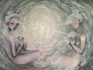 Léna Brauner Instagram - -Zdroj-
olej na plátně 
přibližná velikost 160x220 cm

Tento obraz jsem začala malovat 16.8. 2021 a dokončila ho 19.1. 2022.

Je to první obraz, který jsem začala malovat na Bali.

Je to první obraz malovaný po vážným úrazu pravé ruky z nehody na motorce.

Je to první obraz malovaný olejem.

Je to taky můj největší obraz malovaný na plátno.

A v neposlední řadě je asi nejzásadnější svým významem a hloubkou v osobní rovině.

Inu, klenot. 

Opět vám dávám nahlédnout do jeho různých poloh, které jsem fotila v různé časy, různých dní. 

Na poslední fotce, je žába, které bych touto formou chtěla poděkovat, jelikož se mnou byla jako patronka, která dohlížela přibližně pět týdnů až do jeho dokončení a v den, kdy zaschnul svrchní matný lak, odešla jelikož její práce byla završena. Celých pět týdnů se mnou žila v ateliéru a odcházela maximálně na 10h, co několik dní. Vždy si sedla nad levý horní roh obrazu (z jejího pohledu nad pravý). Dveře měla vždy otevřené. 

Malovat tento obraz, byl magický zážitek a já moc děkuji za to, že jsem mohla být součástí tvorby. Děkuji mým průvodcům, děkuji prostoru a děkuji tobě, drahá H. 

Ach.