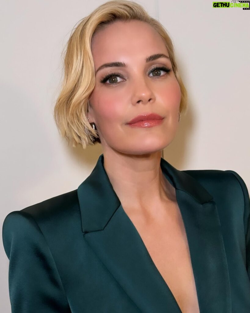Leslie Bibb Instagram - green with envy... i need this @galvanlondon suit in my life all the time... thanks @cinemasociety for giving me another reason to play dress up this week and for discussing all things @palmroyaletv and #dinahdonahue...