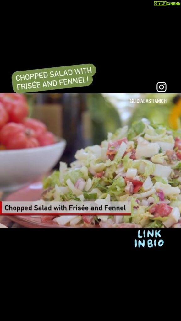 Lidia Bastianich Instagram - Join me in my garden as I make one of my favorite dishes - Chopped Salad with Fennel and Frisee. I have been running restaurants since 1971—more than fifty years—and this menu item has lasted all that time. This recipe works as a side salad, an appetizer, a lunch, or a dinner - and It’s great on buffet tables, too. Plus I will show you how to make a classic Dijon Vinaigrette. Link to recipe and full video in my bio. Buon Gusto! #LidiasRecipes #LidiasItaly #LidiasKitchen #LidiaBastianich #ItalianFood #25YearsofLidia #FromLidiasTableToYours