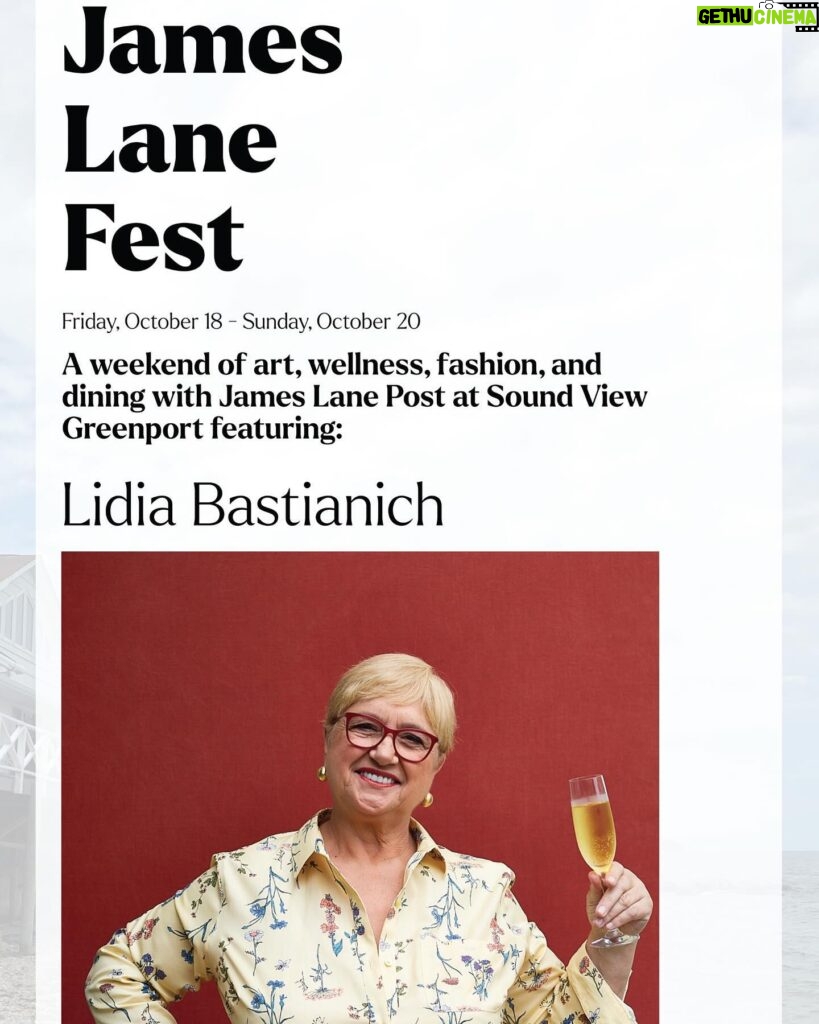 Lidia Bastianich Instagram - This coming October I’ll be appearing at the James Lane Fest at Sound View Greenport. Should be an amazing weekend! Link in my bio for more info. #LidiasItaly #LidiasKitchen #LidiaBastianich #WheresLidia @JamesLanePost