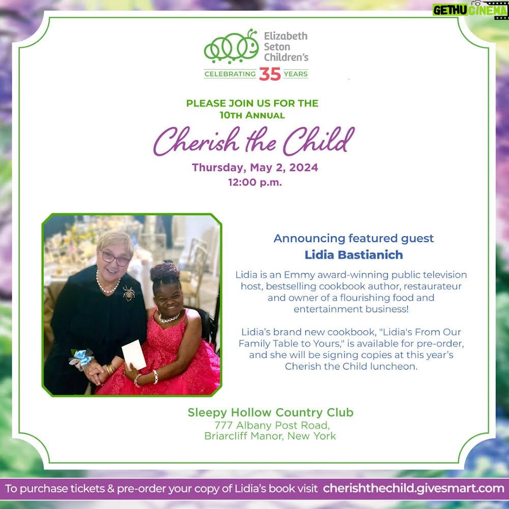 Lidia Bastianich Instagram - Very much looking forward to my appearance at this year's Elizabeth Seton Children's Cherish the Child luncheon! My new cookbook, "Lidia’s From Our Family Table to Yours," is available to order, and I’ll be signing copies at the luncheon. The spring fundraiser is less than a month and the link to purchase tickets is in my bio - hope to see you there! @setonschildren #CherishTheChild2024 #WheresLidia #LidiasItaly #LidiasKitchen