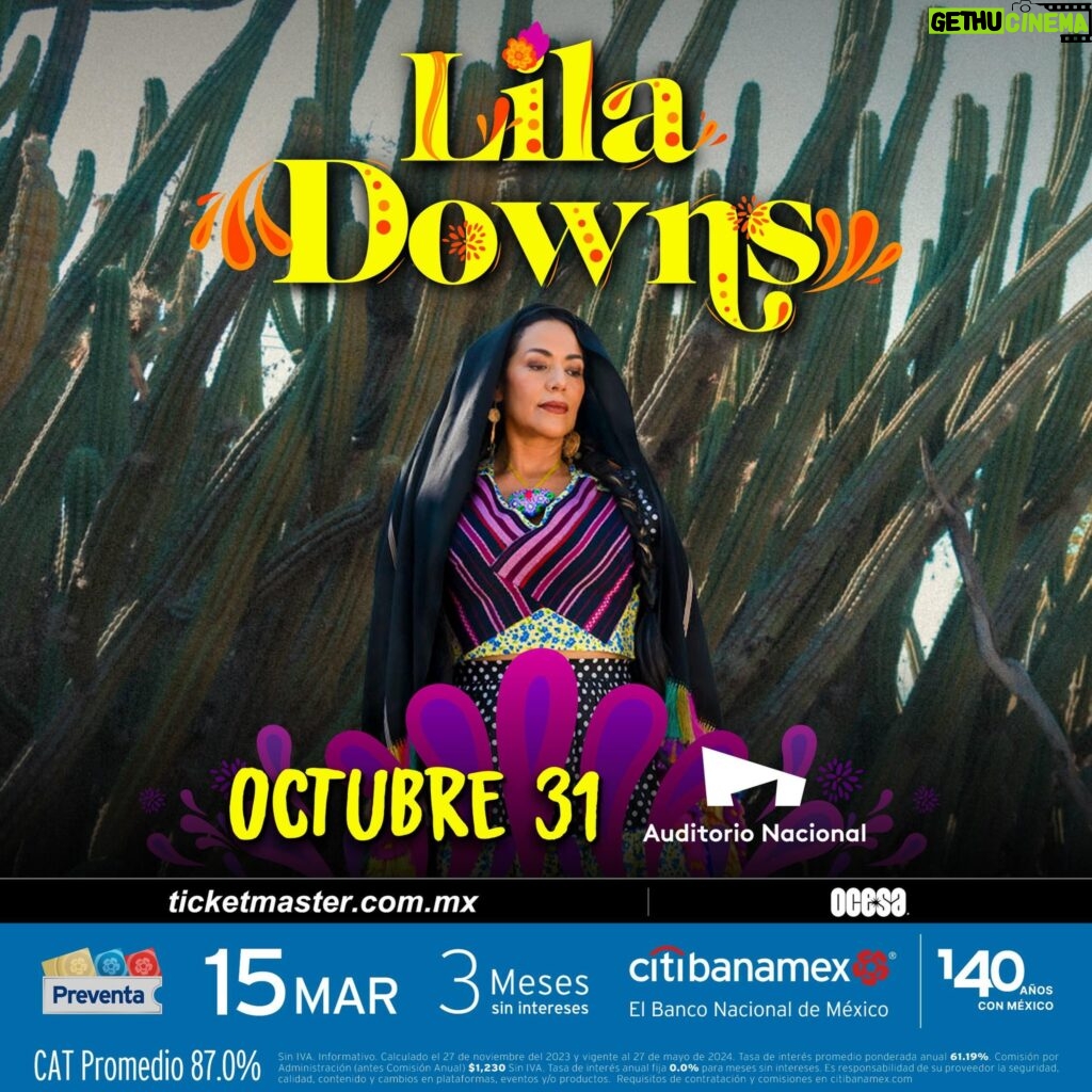 Lila Downs Instagram - ¡Ay Cariño! 🌺 #LaSánchezTour pondrá a cantar nuestros corazones el próximo 31 de octubre en el Auditorio Nacional.✨ #PreventaCitibanamex: 15 de marzo. Venta general a partir del 16 de marzo.