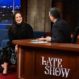 Lily Gladstone Instagram - ✨Dream came true tonight!✨
The Ed Sullivan Theater. Standing exactly where the Beatles first played in America. STEPHEN COLBERT 🤟🏼😝🤟🏼 
So grateful to be on Late Night!!!
❤️Happy Valentines Day, everyone!!! ❤️
📸@skpnyc
💄 @cygmakeup 
💇🏻‍♀️ @lacyredway 
💃🏻✨Skirt and sweater by Emilia Wickstead @emiliawickstead 
💎Earrings by @weomepe 
👑Styled by @jasonrembert 
With @ww.ilt ✨

@ColbertLateShow 
@StephenAtHome  #Colbert