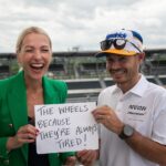 Lindsay Czarniak Instagram - I loved talking with Indy500 rookie and @NASCAR driver Kyle Larson ahead of his indy500 debut. He is on top in NASCAR and has wowed the competition here prepping for his first #Indy500. Excited to share the conversation soon and also to share this joke with one of the greatest to drive a racecar :)Also swipe to see my friend Chris's amazing camerawork. Thx @christaylortv ! #JOTD #jokes #laugh #indy500 #racecar