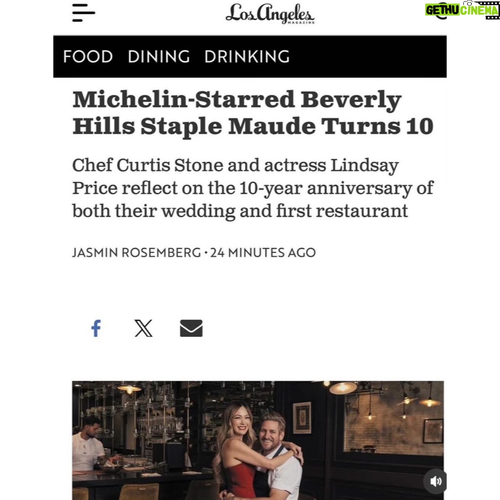 Lindsay Price Instagram - Thank you @lamag for the beautiful feature, helping us celebrate the 10th anniversary of both @mauderestaurant and 10 years of marriage. In both cases it just keeps getting better. ♥️