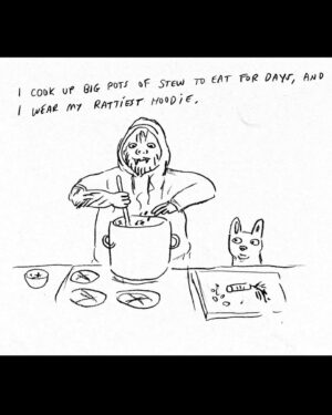 Lisa Hanawalt Instagram - Going feral! This might be my last one today because I gotta go finish this big messy painting! #hourlycomicday #hourlycomicsday #hiss