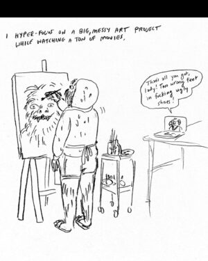 Lisa Hanawalt Instagram - Going feral! This might be my last one today because I gotta go finish this big messy painting! #hourlycomicday #hourlycomicsday #hiss