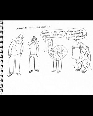 Lisa Hanawalt Instagram - Hourly comics day! Sweat attacks! Thankfully only happening at night, but I’m prepared for that to change at literally any moment 💦
