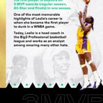 Lisa Leslie Instagram - #WNBA Black History Spotlight: Lisa Leslie WNBA legend @lisaleslie was the 1st player to capture all 3 MVP awards (regular season, All-Star and Finals) in 1 season One of the most memorable highlights of Leslie's career is when she became the 1st player to dunk in a WNBA game