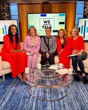 Lisa Leslie Instagram - I had a great time on the First-Ever All Women’s Sports Talk Show @weneedtotalk thank you @lisaleslie @debbieantonelli12 @ajross_tv @summersanders_  for sharing my story.

#kiyomi #jordanbrand #jumpman23 #womenshistorymonth #cbssports