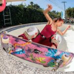 Lizzie Armanto Instagram - Pool time 💕 Limited restock on my @birdhouseskateboards x @TheodorePayne Foundation skateboard. 🦇🦋🌱 📸 @mrzzz