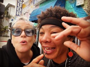 Lori Petty Instagram - - @knotstoopid and her auntie gettin shit skrait for y’all for #2023 #venicebeach 💜❤️😂