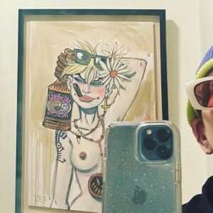 Lori Petty Instagram - - we're pretending Friday is Saturday and why is Tank Girl in my bathroom?! Love you so much xx #swipe #venicebeach 💜❤️💙😘😘😘 thx @ospivenice for the fries and yummy cauliflower xx