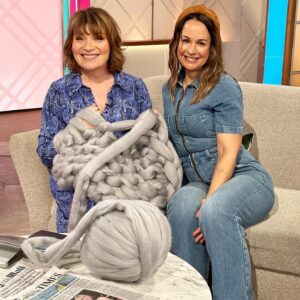 Lorraine Kelly Instagram - SUCH FUN!!!! Posted @withregram • @teaandcrafting THANK YOU SO MUCH @lorrainekellysmith for putting me at ease within seconds and letting me teach you how to arm knit! 🧶 (I was so nervous!). What a morning, what an experience. Forever grateful to all these opportunities and memories I get to make and keep 🥰❤️THAT WAS SO MUCH FUN!!! 
.
.
.
.
#smallbusinessowner #smallbusinesssupport #giantwool #armknittingblanket #armknitting #armknittingworkshop #learntoknit #lovemyjob #solopreneur #lorrainekelly #trendingcraft #trendingcraftideas #thingstodoinlondon #londoncraft #makersgonnashare #televisionopportunity #craftaddict
