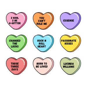 Lucinda Williams Instagram - Happy Valentine’s Day, from Lu to you ❤️‍🔥 what would your Lu inspired conversation heart say??
