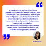 Luisa Neubauer Instagram - Frauenrechte sind Menschenrechte. Auf EU-Ebene gibt es gerade diesen historischen, jemals ersten Versuch, Frauenrechte wie u.a. Schutz vor digitaler Gewalt oder bessere Rechtsposition bei Vergewaltigungen, zu stärken und zu vereinheitlichen. Doch der deutsche Justizminister Marco Buschmann, die deutsche Bundesregierung blockieren. Das ist nicht nachzuvollziehen. Gemeinsam mit über 100 namhafte Frauen aus Politik, Kultur und Wirtschaft fordern wir unsere Rechte ein: Sehr geehrter Herr Buschmann, sehr geehrte Bundesregierung, wir appellieren dringend an Sie: Beenden Sie sofort Ihre Blockade-Haltung und stellen Sie sich nicht länger dem Schutz von Millionen von Frauen vor Gewalt in der EU entgegen.