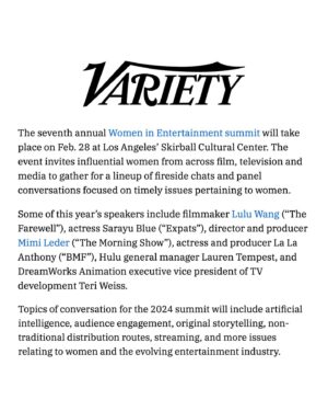 Lulu Wang Instagram - Breaking news! Lulu Wang, Mimi Leder, La La Anthony and More to Speak at our 2024 Women in Entertainment Summit.

Check out our exclusive in @variety for more details on this full-day of empowering programming, and be sure to register for tickets now at the link in our bio. More star speakers TBA!

✨ 
#womensupportingwomen #womeninentertainment #womeninfilm #inspiration #empower #WIEsummit #starztakethelead