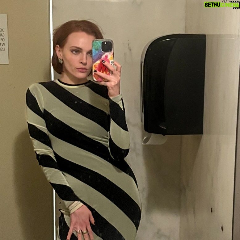 Madeline Brewer Instagram - mom and I were being classy Jersey bitches this weekend and went to see Madama Butterfuly (@tenortelelman was PERFECTION) I didn’t realize you couldn’t bring a drink in after the interval so I chugged a whisky in the hall, served body in this fire selfie in the bathroom, and then wept through acts 2&3 at the majesty that is the @metopera this dress is @courreges and it’s one of my most prized possessions !!