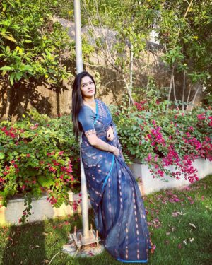 Madhumitha Instagram - 💙 When I wear a saree, I think of you complimenting me 💙  PC @sai_akhil_anubolu