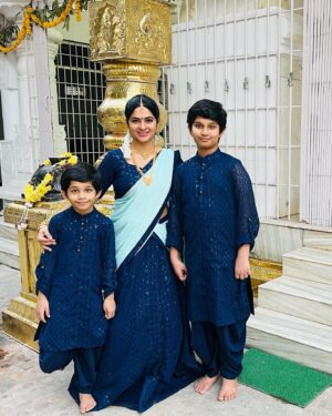 Madhumitha Instagram - 💙🧿 #dhanvingagan #motherlove #sons #mother 
Outfits by @pns_collections_madhuri