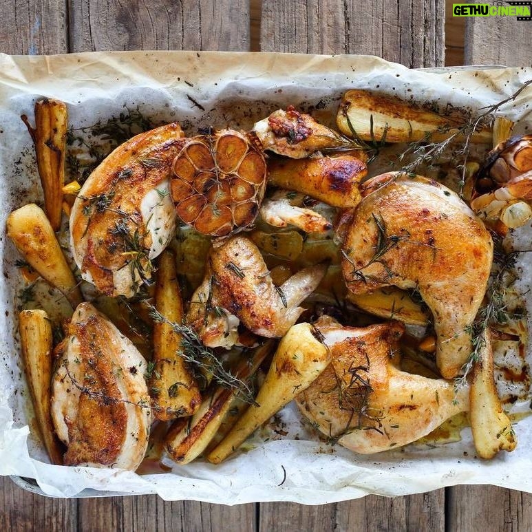 Maggie Beer Instagram - Simple yet bursting with beautiful flavour is this recipe for a Tray Roasted Chook with Herbs, Verjuice & Parsnips; the perfect weeknight dinner the whole family will love. What are your go-to weeknight recipes? View the recipe here via the link in our bio. #weeknight #recipe