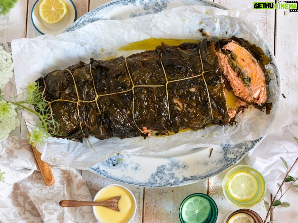 Maggie Beer Instagram - What are some of your favourite Easter traditions? For many, Easter features a bounty from the sea - like this roasted trout wrapped in vine leaves, made all the more scrumptious with a stuffing of pine nuts, currants & preserved lemon. Explore this new recipe via the link in our bio in the Make it a Maggie Easter eCookbook and enjoy it as part of your festive celebration.