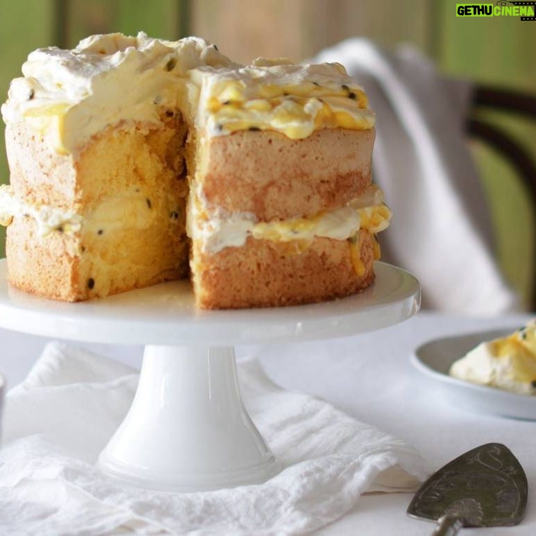Maggie Beer Instagram - A crowning glory for any Mother's Day event, delight Mum with a slice of this Layered Passionfruit Curd Sponge Cake. Made using passionfruit curd, it's a dessert fit for a Queen. Discover the recipe via the link in our bio. #makeitamaggiemothersday #cake