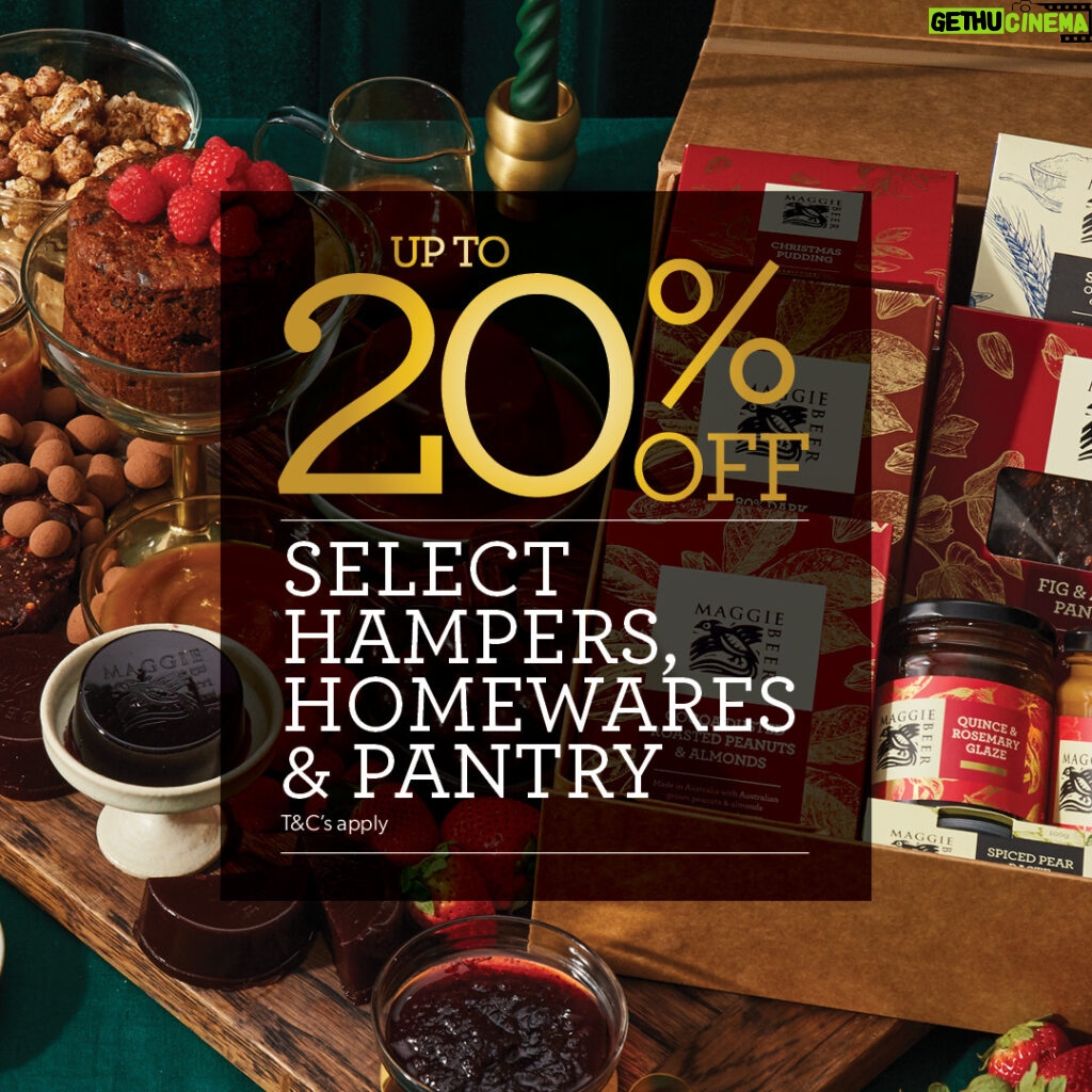 Maggie Beer Instagram - Make your Christmas even more magical with up to 20% off select Maggie Beer pantry and homeware items, as well as select Christmas hampers! Shop now via the link in our bio and get everything you need to make this Christmas one you'll remember forever. *WA & NT residents - order before 14 December to ensure your items arrive before Christmas!