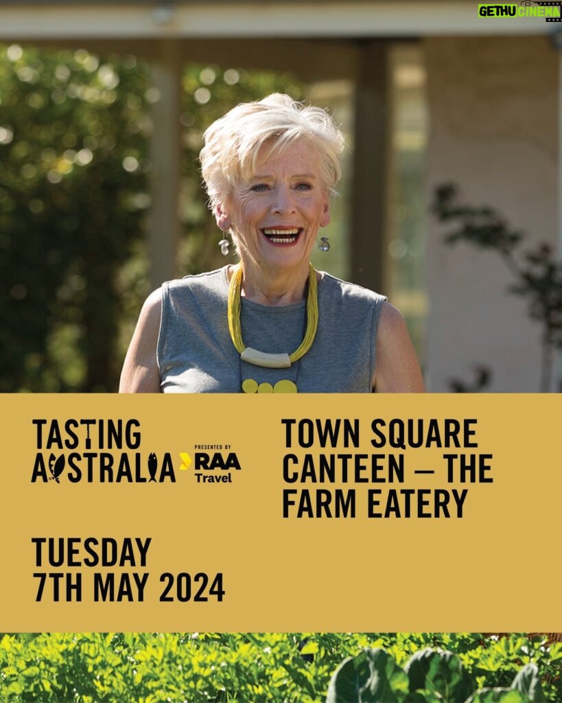 Maggie Beer Instagram - Come together and celebrate a love of delicious food by joining us at @tastingaustralia in 2024. One of Australia’s longest-running eating and drinking festivals is back again next year from 3–12 May across Adelaide and regional @southaustralia. Find us in the Town Square Canteen for The Farm Eatery - visit @tastingaustralia to secure your tickets and enjoy some beautiful South Australian cuisine.