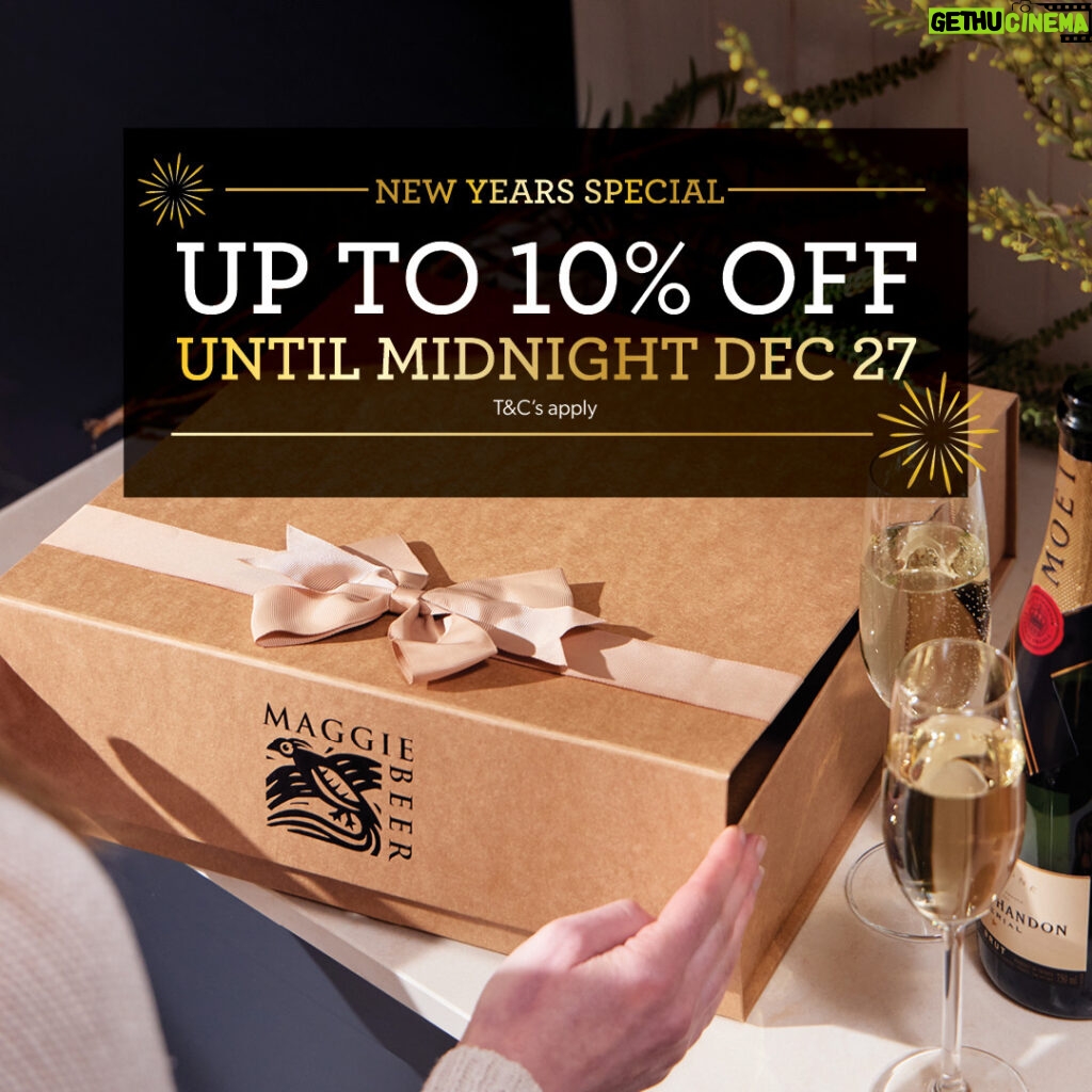 Maggie Beer Instagram - Celebrate new beginnings amongst those closest to you with moreish nibbles and sweet treats from Maggie Beer. Enjoy up to 10% off select gourmet hampers at the Maggie Beer online store; but hurry, as this offer ends midnight 27 December! Shop now via the link in our bio. *T&C's apply. Order by midnight December 26 for delivery in time for New Year’s Eve for metro Sydney, Melbourne, Canberra and Brisbane only. Must select “EXPRESS DELIVERY” at checkout.