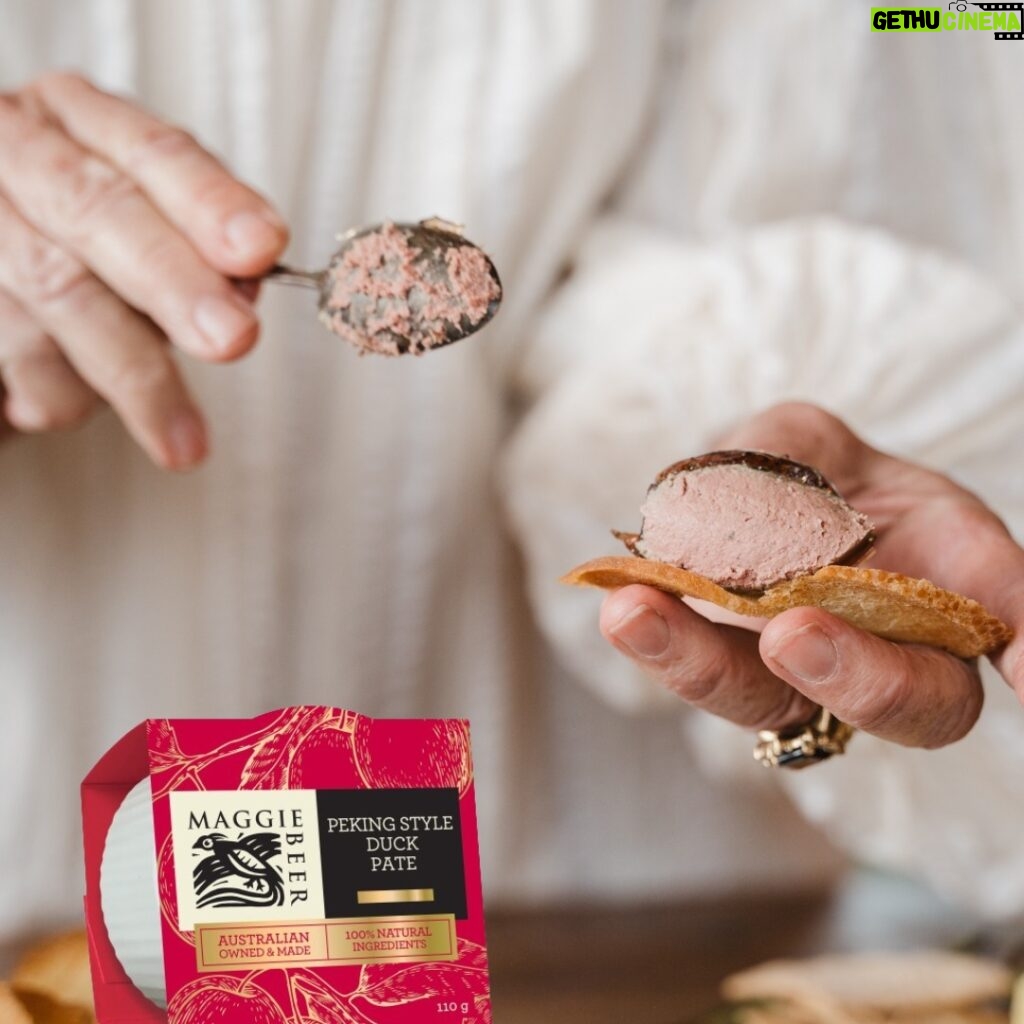 Maggie Beer Instagram - We're thrilled to announce our new sinfully delicious Peking Style Duck Pate is now available at select Woolworths & leading independent supermarkets. Made in the heart of the Barossa Valley using the finest, 100% natural ingredients, this decadent French-style pate champions the classic, moreish flavour of a festive Peking Duck. To serve, place the ramekin pot on a bed of ice to keep at perfect temperature, then spoon the pate from the pot onto golden crostini and pair with a chilled glass of bubbly. It's the perfect appetiser when entertaining, or afternoon snack to treat your taste buds. #pekingstyleduckpate #makeitamaggiemoment