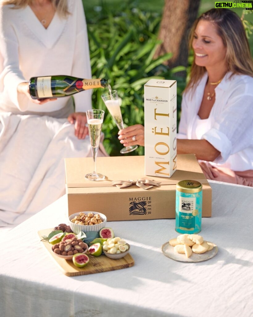 Maggie Beer Instagram - Full of decadent goodness, gift Mum a Maggie Beer Hamper this Mother's Day and watch her eyes fill with delight. Like this Sweet Celebrations with Moet Hamper, which contains 11 different treats including Lemon White Chocolate Almonds, Macadamia Shortbread Biscuits, Affogato Caramel, and a celebratory bottle of Moët & Chandon Impérial Brut NV 750mL. Shop today via the link in our bio and enjoy up to 20% off a selection of gift hampers & homewares. #makeitamaggiemothersday