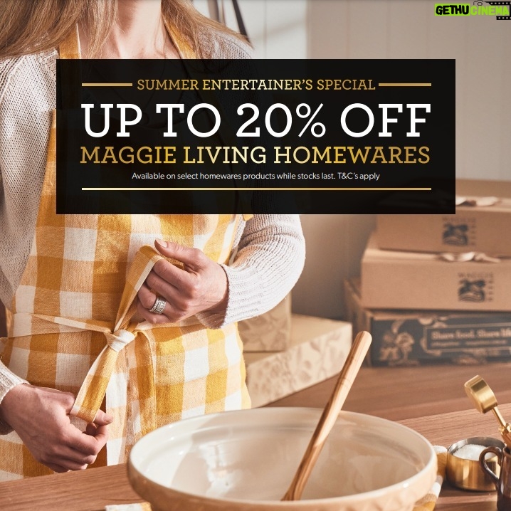 Maggie Beer Instagram - Whether you are entertaining, creating your own home-cooked treats or looking for the perfect gift, you'll fall in love with the timeless elegance & practicality of the Maggie Living Homewares range. Made with high quality materials such as French linen, durable brass, Italian olive wood and more, shop the Maggie Living Homewares range today via the link in our bio to enjoy up to 20% off *T&C's apply