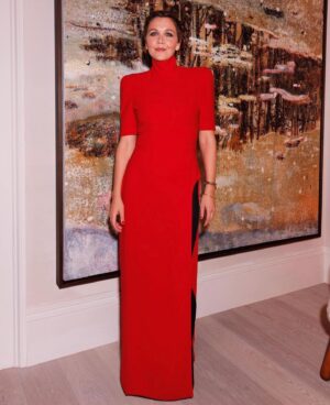 Maggie Gyllenhaal Instagram - Thank you @monotofficial for this beautiful dress and a lovely dinner in London. And thank you @111skin for the wonderful facial.