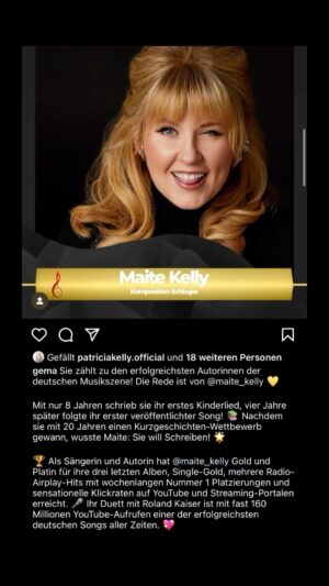 Maite Kelly Instagram - .
Danke für diese bedeutsame Nominierung!
Darauf bin ich stolz.

#gema
#musikautotorinnenpreis