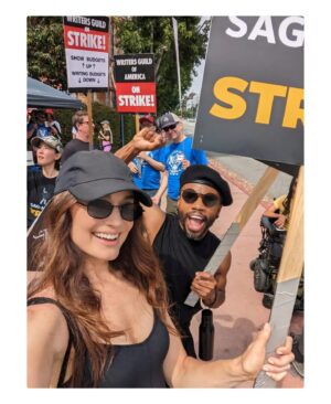 Mallory Jansen Instagram - Out here for the 160,000 actors and 20,000 writers who deserve a better deal. #sagaftrastrong #wgastrong
