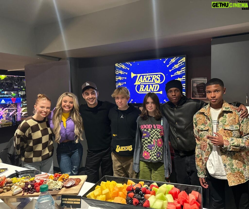 Mallory James Mahoney Instagram - Thanks for the sweet night in the suite for the @lakers game @disneychannel 🏀💜💛💜🏀