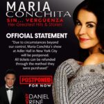 María Conchita Alonso Instagram – Reposted from @allpartsmove

Regretfully the @mariaconchita_a #SinVerguenza show with @danielrenemusic at the Adler Theater in NY will have to be postponed. Tickets will be refunded from their original sales point. 

#sinverguenzatour Coming in 2024!