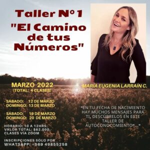 María Eugenia Larraín Instagram - Nueva fecha para el Taller 1 de Numerologia " El Camino de tus Números" 
(4 clases)
Los espero! Porque el Autoconocimiento es maravilloso y esencial en nuestras vidas...
A traves de tu fecha de Nacimiento, podras descubrir mucho de ti y sanar...
#sana 
#sanacion 
#autoconhecimento 
#amor 
#amorpropio 
#salud
